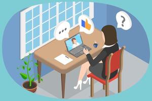 3D Isometric Flat Conceptual Illustration of Online Interview, Research Consumer Behavior vector