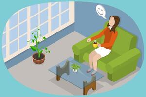 3D Isometric Flat Conceptual Illustration of Time to Relax, Enjoying a Beverage vector