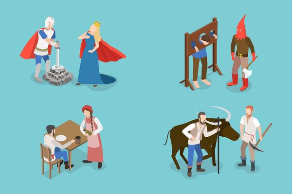 3D Isometric Flat Set of Medieval People, Historical Characters