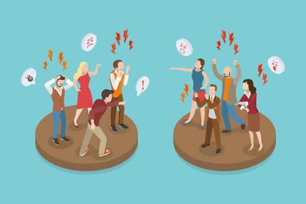 3D Isometric Flat Conceptual Illustration of Angry Characters, Aggressive People Yelling at Each Other