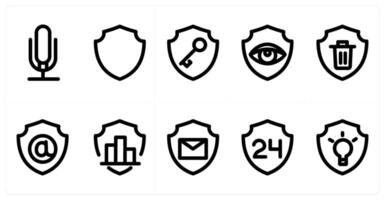 Set of 10 micro icons as microphone, security shield, key security vector