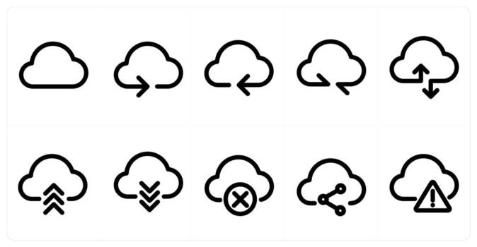 Set of 10 micro icons as cloud, cloud synchronization, remove cloud vector