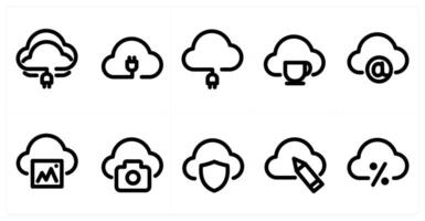 Set of 10 micro icons as cloud connection, cloud, cloud mail vector