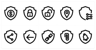 Set of 10 micro icons as financial shield, lock security, unlock security vector