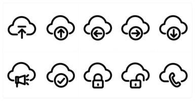 Set of 10 micro icons as cloud upload, cloud receive, cloud send vector