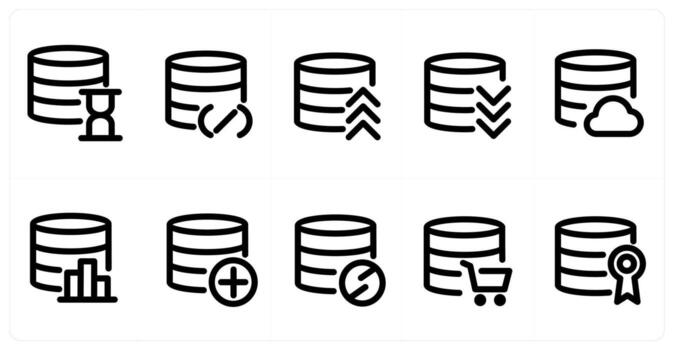 Set of 10 micro icons as server time, server prohibited, server vector
