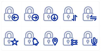 A set of 10 micro icons as lock received, send lock, lock download vector