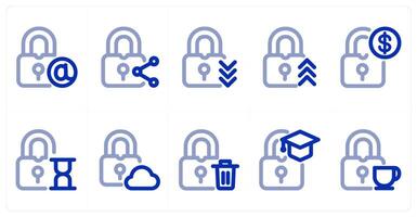 A set of 10 micro icons as email lock, share lock, lock vector