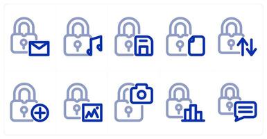 A set of 10 micro icons as lock message, lock music, lock drive vector