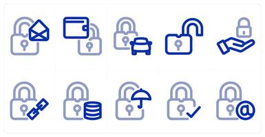 A set of 10 micro icons as lock message, lock wallet, car lock vector