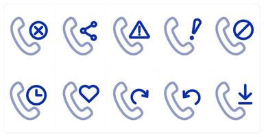 A set of 10 micro icons as remove call, share call, alert call vector