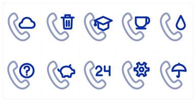 A set of 10 micro icons as cloud call, trash call, study call vector