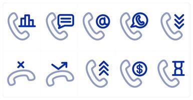 A set of 10 micro icons as call statistics, call message, email call vector