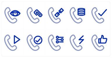 A set of 10 micro icons as call vision, call link, call server vector