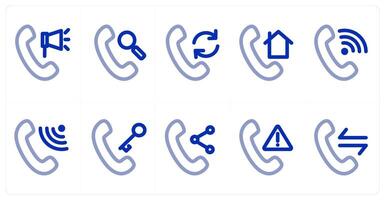 A set of 10 micro icons as call volume, call search, update call vector