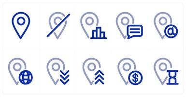 A set of 10 micro icons as location, wrong location, location statistics vector