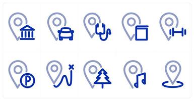 A set of 10 micro icons as bank location, car location, hospital location vector