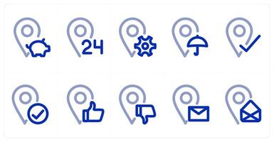 A set of 10 micro icons as bank location, 24x7 location, location setting vector