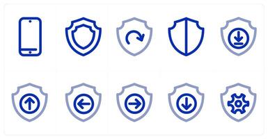 A set of 10 micro icons as mobile security shield, update security vector