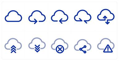 A set of 10 micro icons as cloud, cloud synchronization, remove cloud vector
