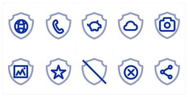A set of 10 micro icons as global protection, call security, bank security vector