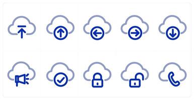 A set of 10 micro icons as cloud upload, cloud receive, cloud send vector