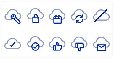 A set of 10 micro icons as cloud maintenance, cloud shopping, cloud calendar vector