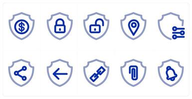 A set of 10 micro icons as financial shield, lock security, unlock security vector