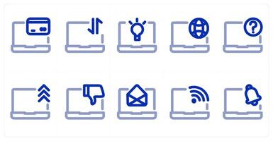 A set of 10 micro icons as card payment, laptop synchronization, laptop idea vector