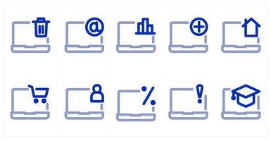 A set of 10 micro icons as laptop delete, laptop, add laptop vector