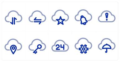 A set of 10 micro icons as cloud sync, favorite cloud, cloud notification vector