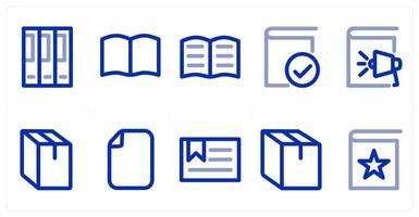 A set of 10 micro icons as books, open book, right book vector