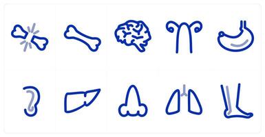 A set of 10 micro icons as cracked bone, bone, brain vector
