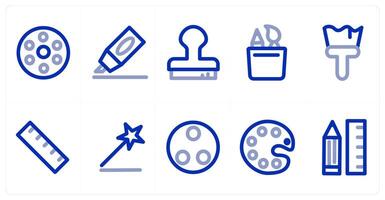 A set of 10 micro icons as color palette, highlighter, paint brush vector