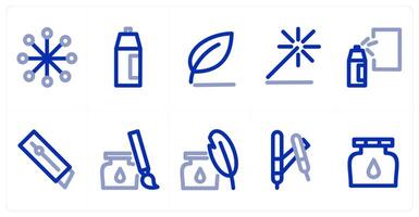 A set of 10 micro icons as color palette, paint spray, leaf vector