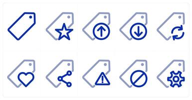 A set of 10 micro icons as tag, favorite tag, upload tag vector