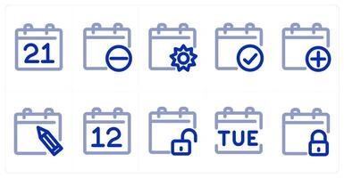 A set of 10 micro icons as calendar, remove calendar, setting calendar vector
