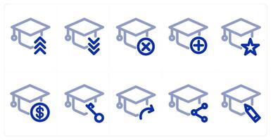 A set of 10 micro icons as graduation, wrong graduation, add graduation vector