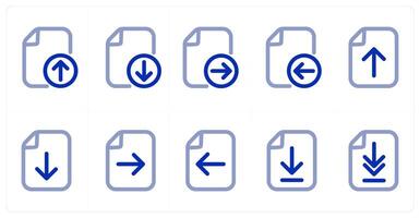 A set of 10 micro icons as upload file, download file, send file vector
