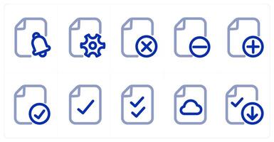 A set of 10 micro icons as notification file, file settings, wrong file vector