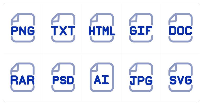 A set of 10 micro icons as file, txt file, html file