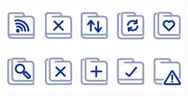 A set of 10 micro icons as folder, wrong folder, folder sync vector