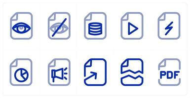 A set of 10 micro icons as file vision, hidden file, data file vector