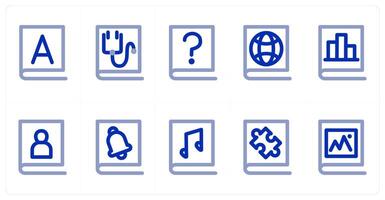 A set of 10 micro icons as book, medical report, query vector