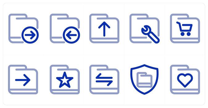 un conjunto de 10 micro íconos como carpeta, subir carpeta, carpeta mantenimiento vector