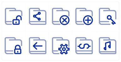 A set of 10 micro icons as unlock folder, share folder, wrong folder vector