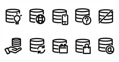 Set of 10 micro icons as idea server, global server, server vector