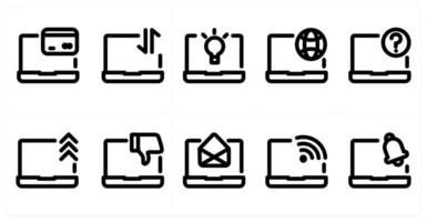 Set of 10 micro icons as card payment, laptop synchronization, laptop idea vector