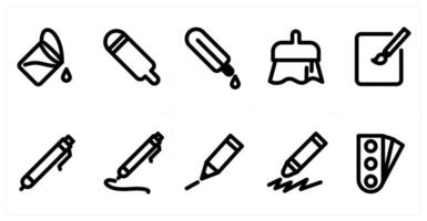 Set of 10 micro icons as paint bucket, dropper, drawing vector