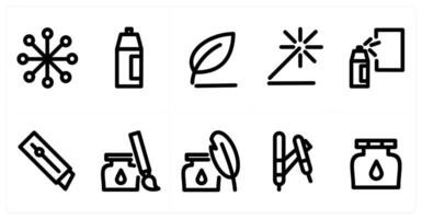Set of 10 micro icons as color palette, paint spray, leaf vector